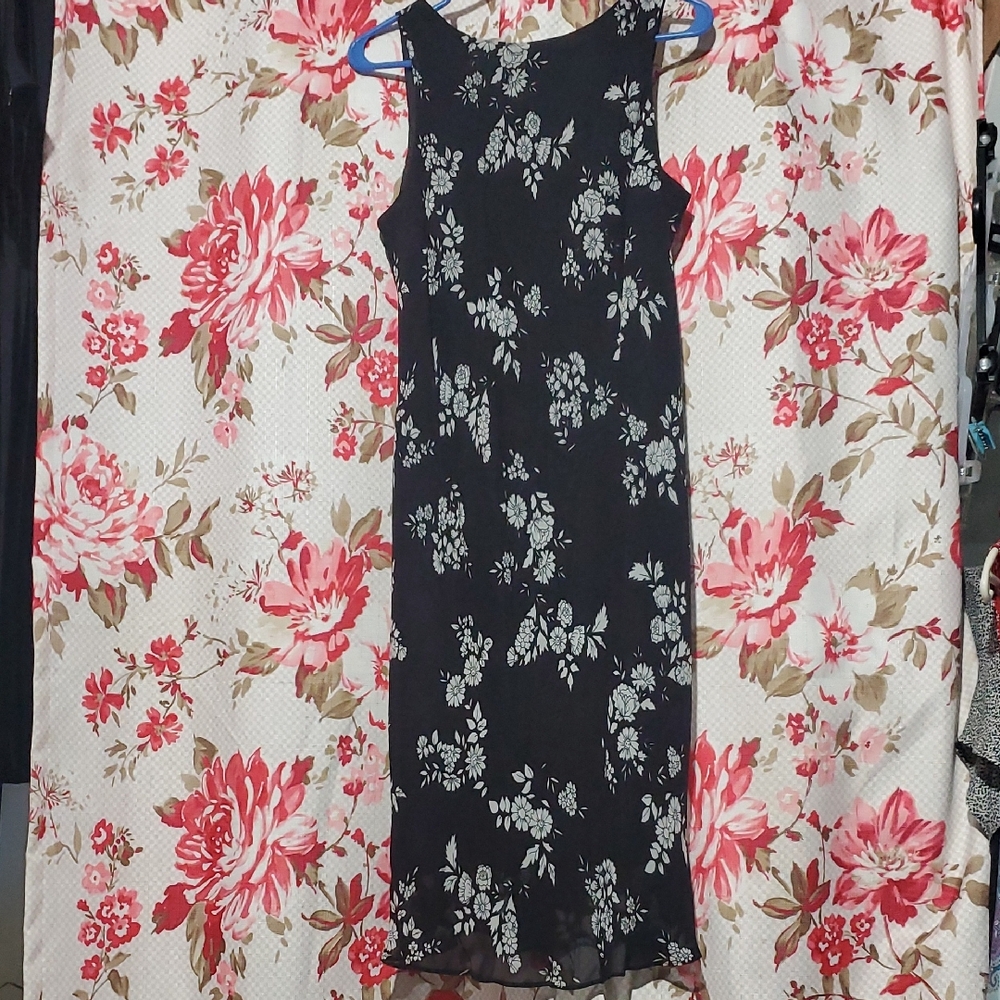 Evan Picone Black and White Floral Midi Dress - Picture 1 of 5